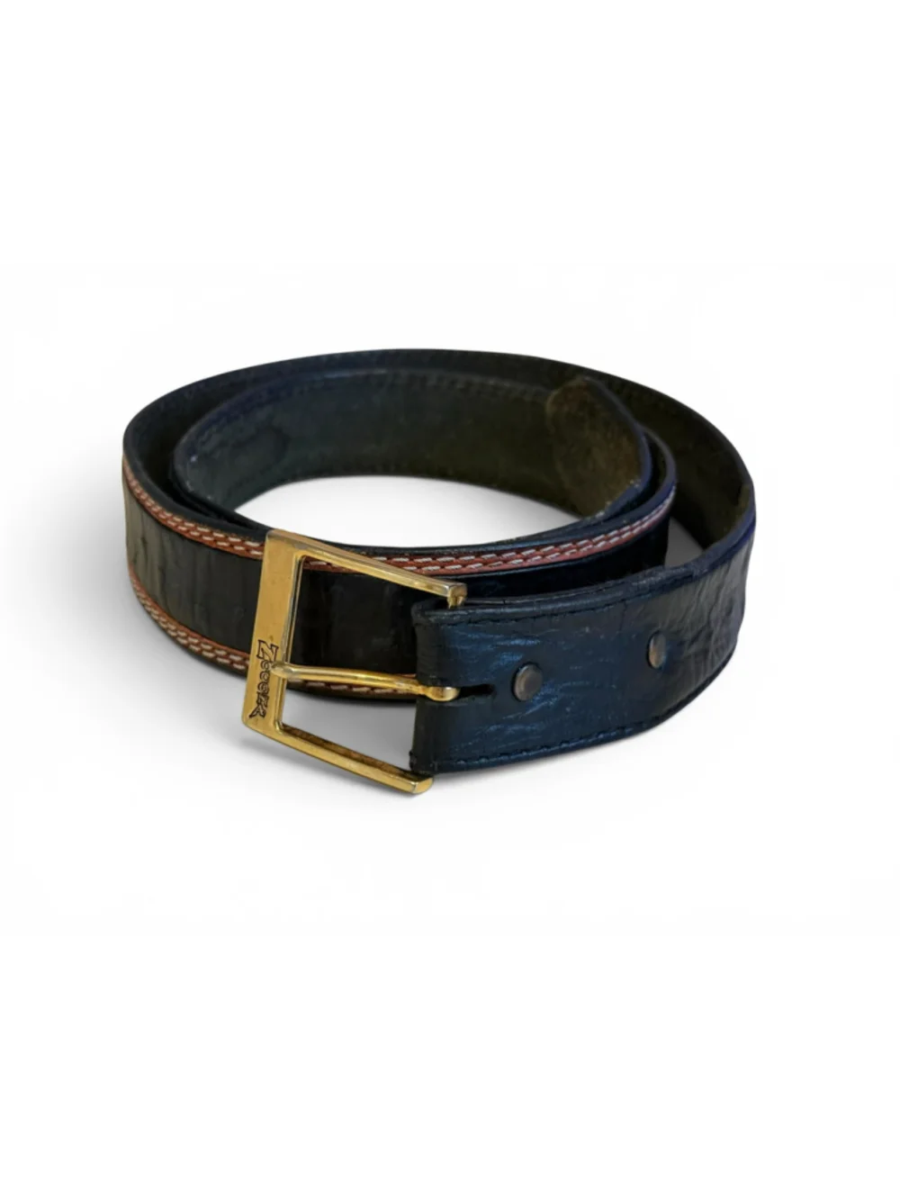 Nocona Mens Black/Brown Leather Belt Contrast Stitch Brass Buckle Sz 40 Western